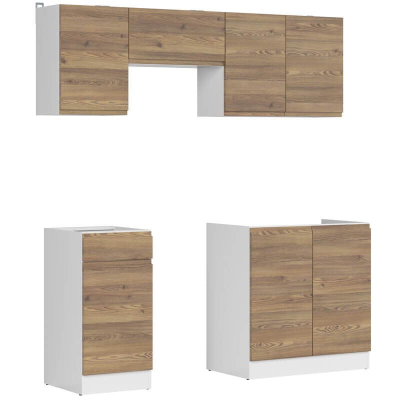 JUNONA LINE 180 BBL Sibiu Gold Larch BLACK RED WHITE Kitchen Furniture Set-White / Sibiu Gold Larch