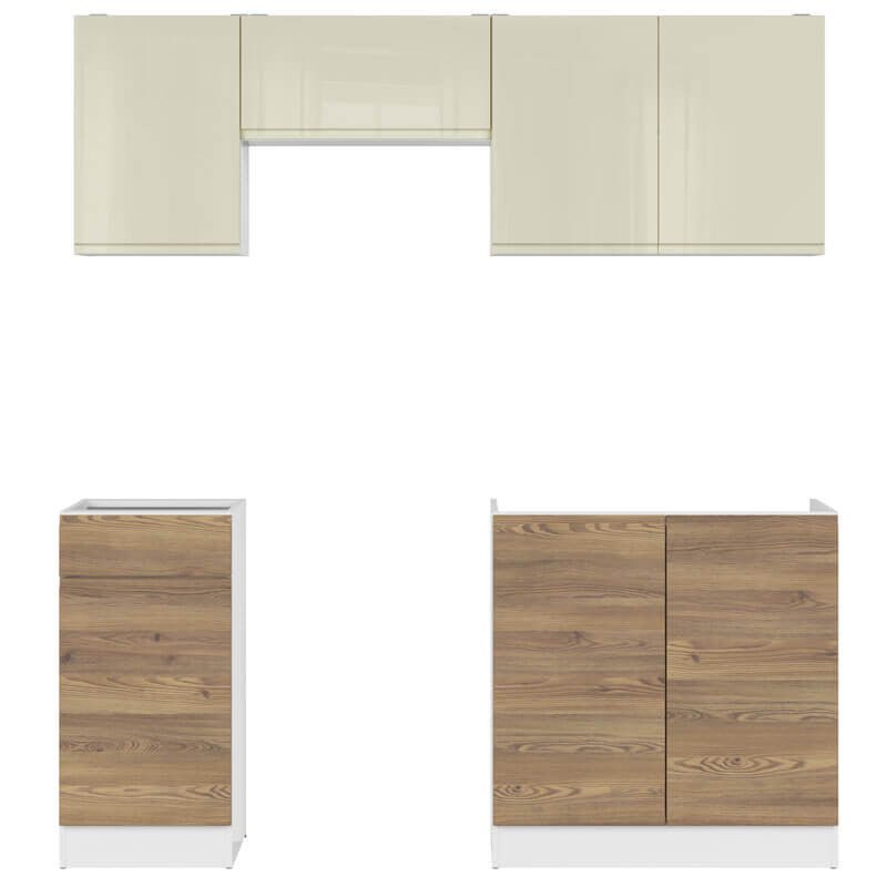 JUNONA LINE 180 BBL Sibiu Gold Larch / Vanilla Gloss BLACK RED WHITE Kitchen Furniture Set-White / Sibiu Gold Larch / Vanilla Gloss