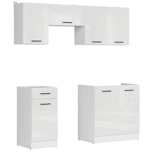 JUNONA LINE 180 BBL White Gloss BLACK RED WHITE Kitchen Furniture Set-White / White Chalk Gloss