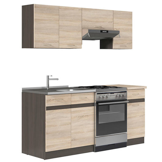 JUNONA LINE 180 Sonoma BLACK RED WHITE Kitchen Furniture Set-Wenge / Sonoma Oak