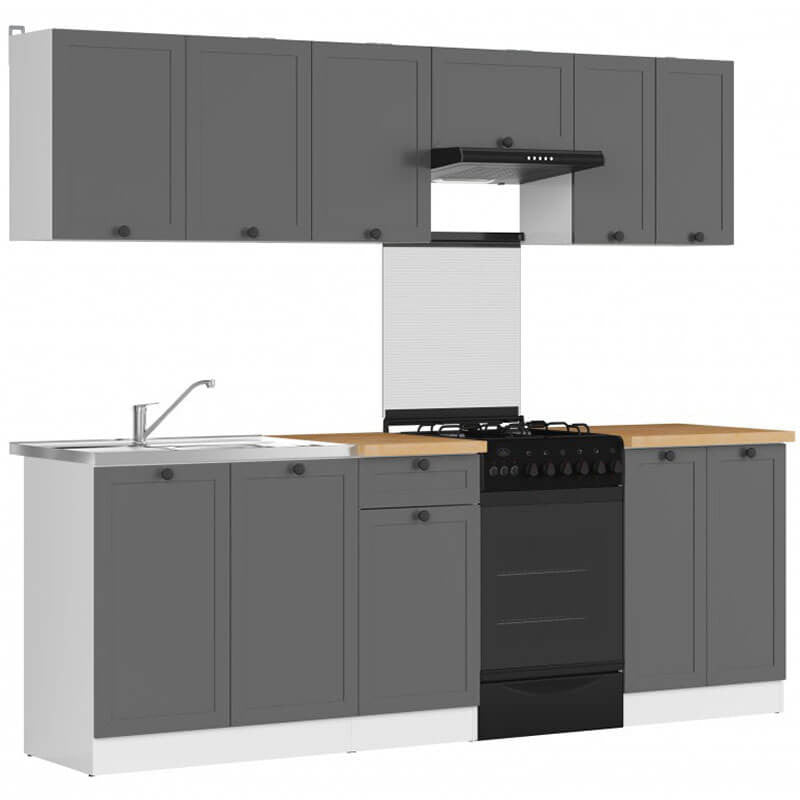 JUNONA LINE 230 BBL Graphite BLACK RED WHITE Kitchen Furniture Set-White / Graphite