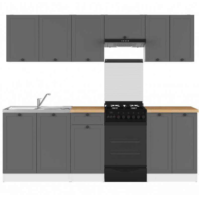 JUNONA LINE 230 BBL Graphite BLACK RED WHITE Kitchen Furniture Set-White / Graphite