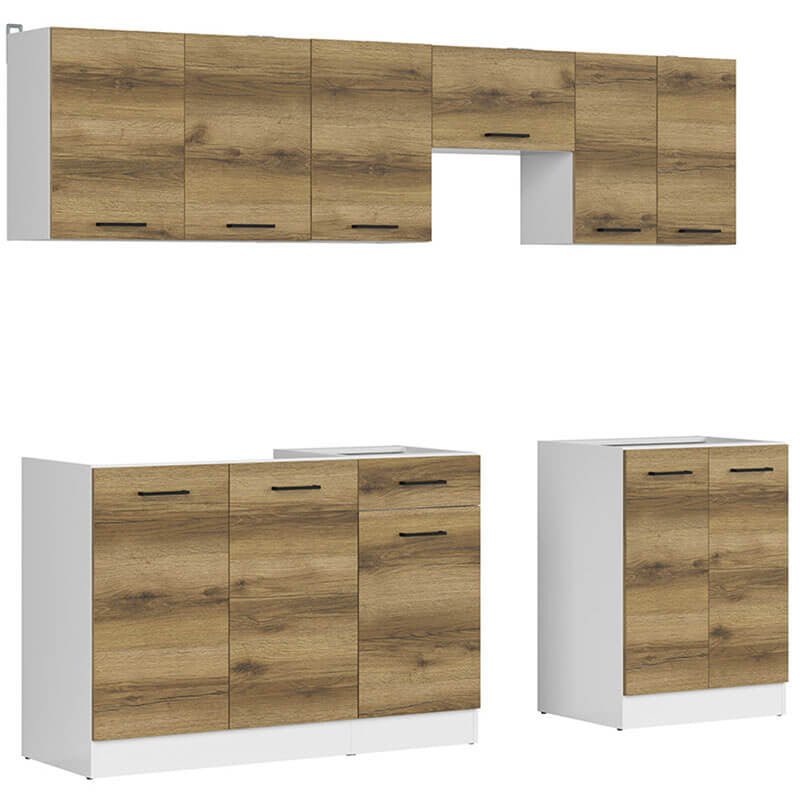 JUNONA LINE 230 BBL Light Delano Oak BLACK RED WHITE Kitchen Furniture Set-White / Light Delano Oak