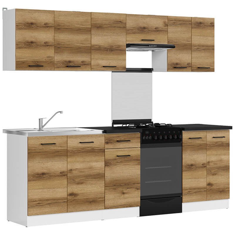 JUNONA LINE 230 BBL Light Delano Oak BLACK RED WHITE Kitchen Furniture Set-White / Light Delano Oak