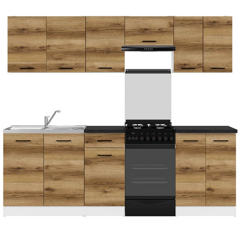 JUNONA LINE 230 BBL Light Delano Oak BLACK RED WHITE Kitchen Furniture Set-White / Light Delano Oak