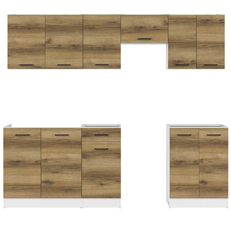 JUNONA LINE 230 BBL Light Delano Oak BLACK RED WHITE Kitchen Furniture Set-White / Light Delano Oak