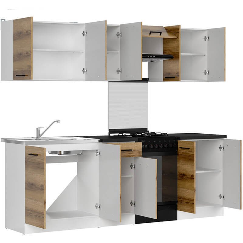 JUNONA LINE 230 BBL Light Delano Oak BLACK RED WHITE Kitchen Furniture Set-White / Light Delano Oak