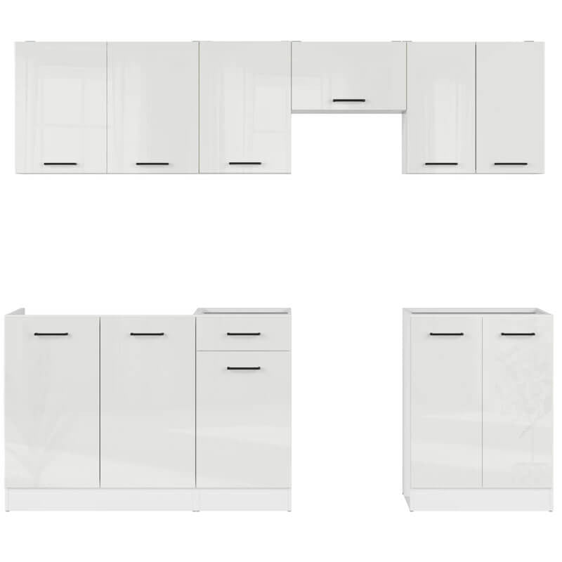 JUNONA LINE 230 BBL White Gloss BLACK RED WHITE Kitchen Furniture Set-White / White Chalk Gloss