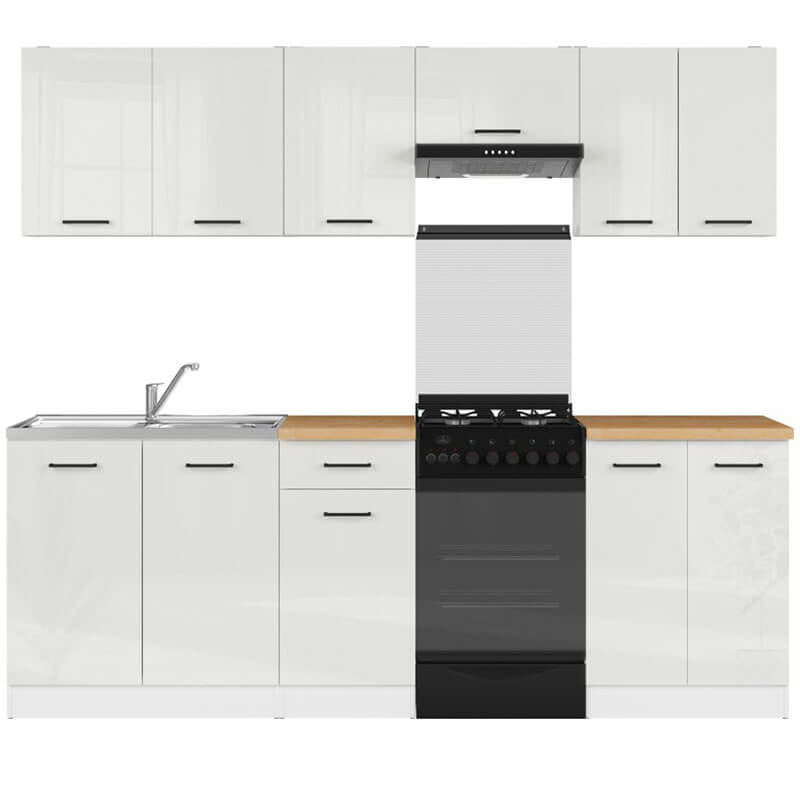 JUNONA LINE 230 BBL White Gloss BLACK RED WHITE Kitchen Furniture Set-White / White Chalk Gloss