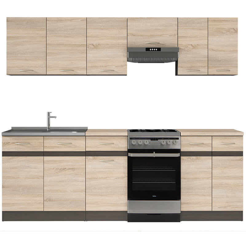 JUNONA LINE 230 Sonoma BLACK RED WHITE Kitchen Furniture Set-Wenge / Sonoma Oak