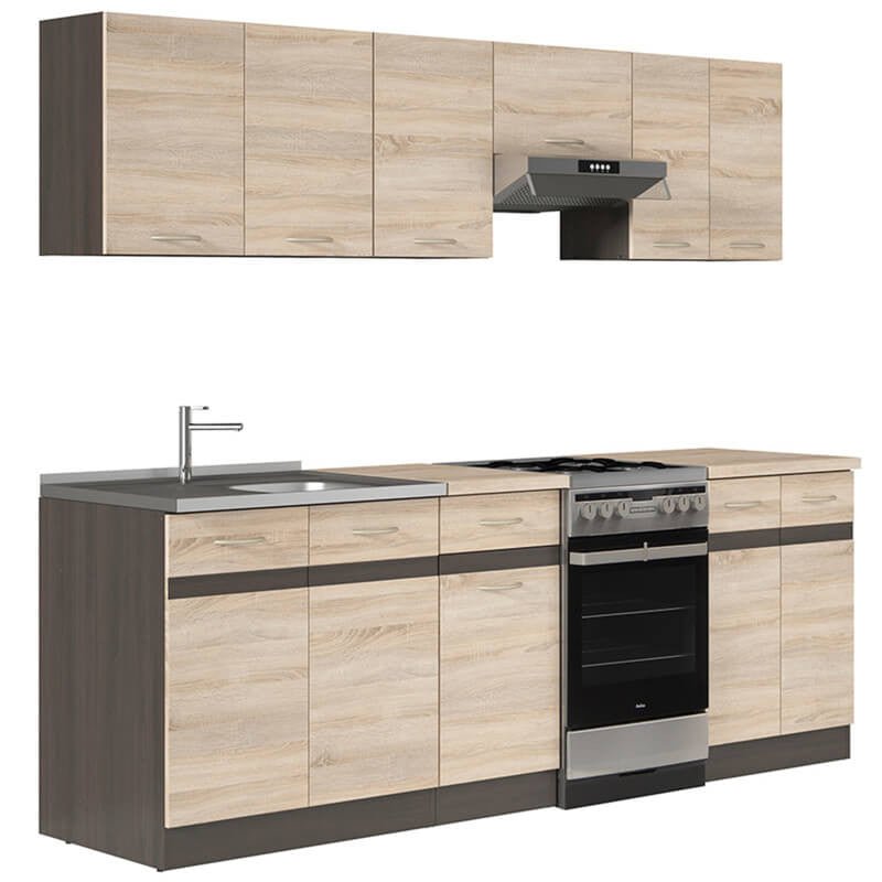 JUNONA LINE 230 Sonoma BLACK RED WHITE Kitchen Furniture Set-Wenge / Sonoma Oak