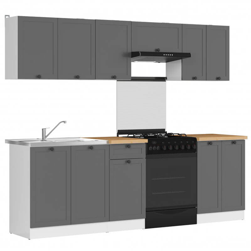 JUNONA LINE 240 BBL Graphite BLACK RED WHITE Kitchen Furniture Set-White / Graphite