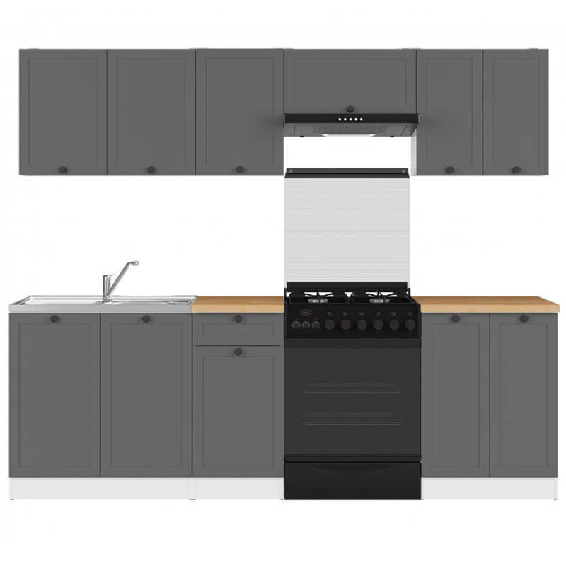 JUNONA LINE 240 BBL Graphite BLACK RED WHITE Kitchen Furniture Set-White / Graphite