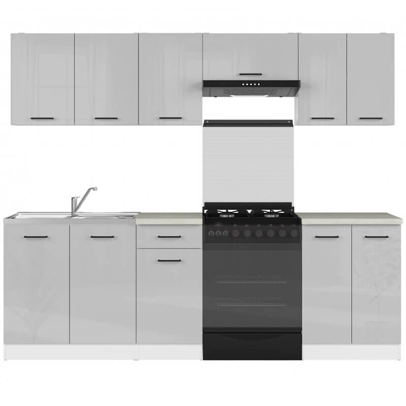 JUNONA LINE 240 BBL Grey Gloss BLACK RED WHITE Kitchen Furniture Set-White / Light Grey Gloss