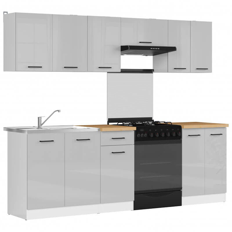 JUNONA LINE 240 BBL Grey Gloss BLACK RED WHITE Kitchen Furniture Set-White / Light Grey Gloss