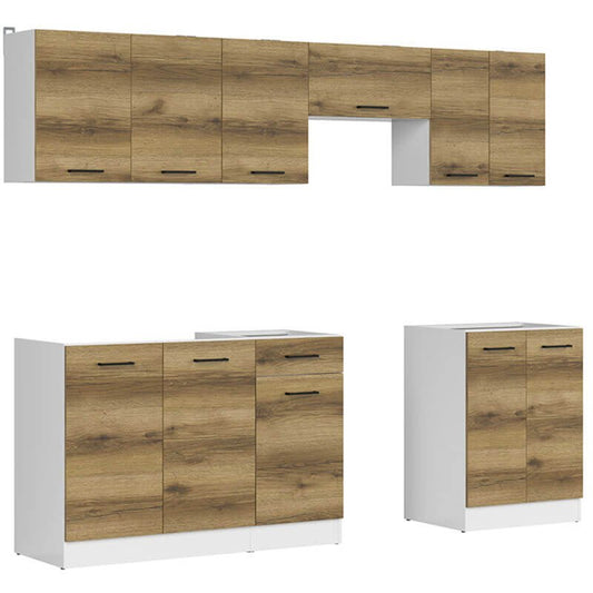 JUNONA LINE 240 BBL Light Delano Oak BLACK RED WHITE Kitchen Furniture Set-White / Light Delano Oak