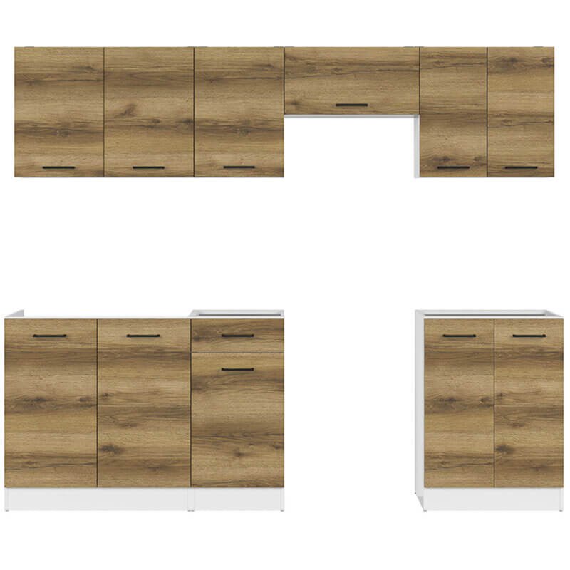 JUNONA LINE 240 BBL Light Delano Oak BLACK RED WHITE Kitchen Furniture Set-White / Light Delano Oak