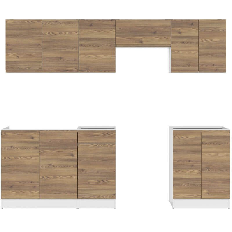 JUNONA LINE 240 BBL Sibiu Gold Larch BLACK RED WHITE Kitchen Furniture Set-White / Sibiu Gold Larch