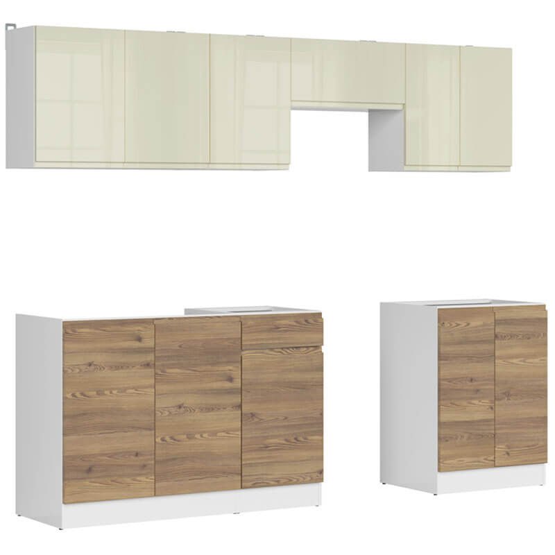 JUNONA LINE 240 BBL Sibiu Gold Larch / Vanilla Gloss BLACK RED WHITE Kitchen Furniture Set-White / Sibiu Gold Larch / Vanilla Gloss