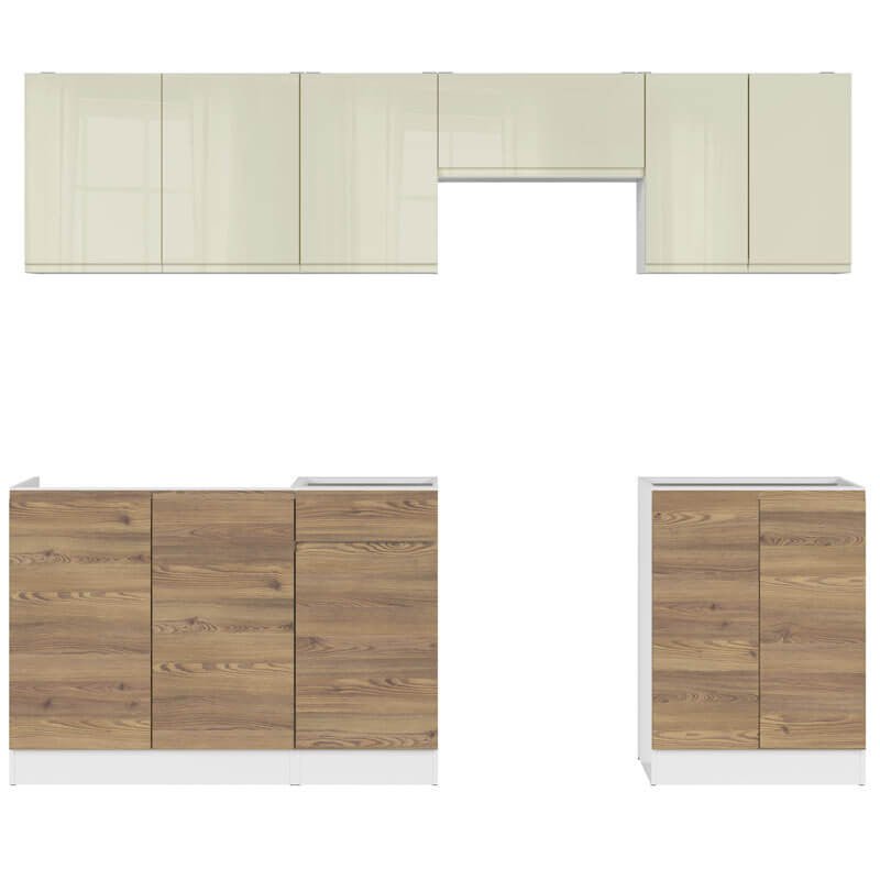 JUNONA LINE 240 BBL Sibiu Gold Larch / Vanilla Gloss BLACK RED WHITE Kitchen Furniture Set-White / Sibiu Gold Larch / Vanilla Gloss