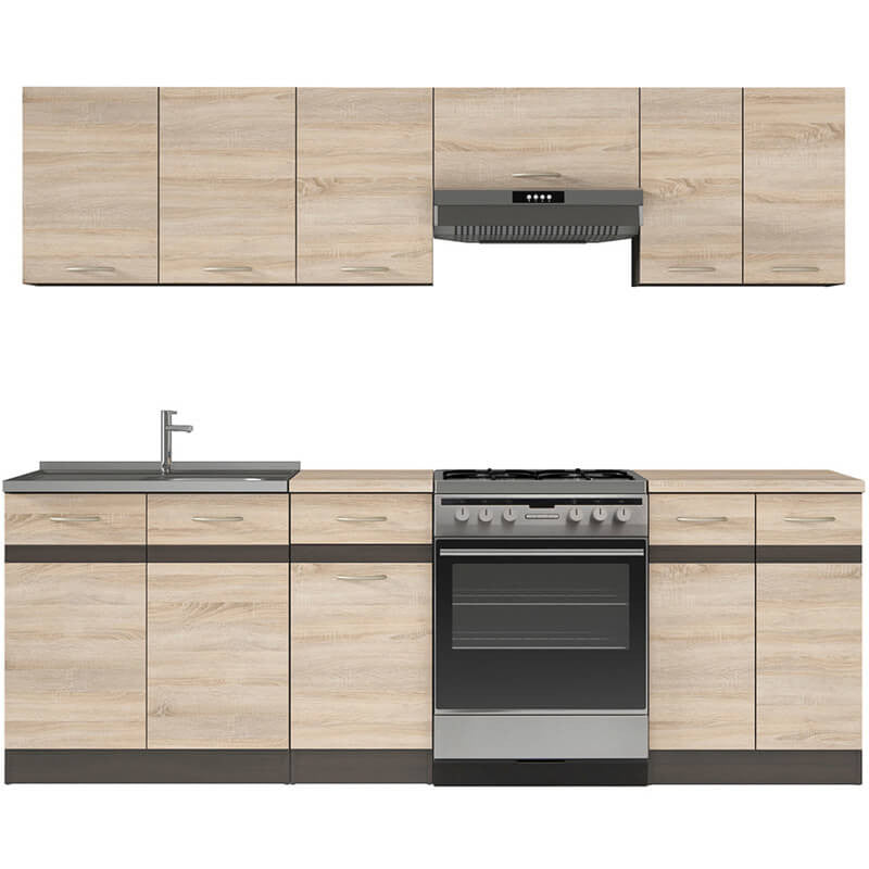 JUNONA LINE 240 Sonoma BLACK RED WHITE Kitchen Furniture Set-Wenge / Sonoma Oak