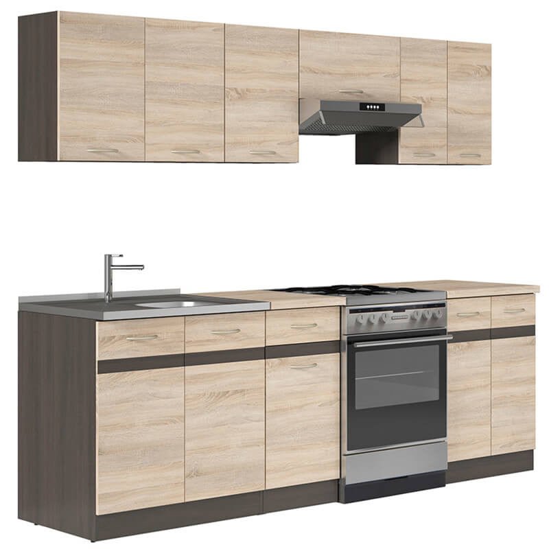 JUNONA LINE 240 Sonoma BLACK RED WHITE Kitchen Furniture Set-Wenge / Sonoma Oak