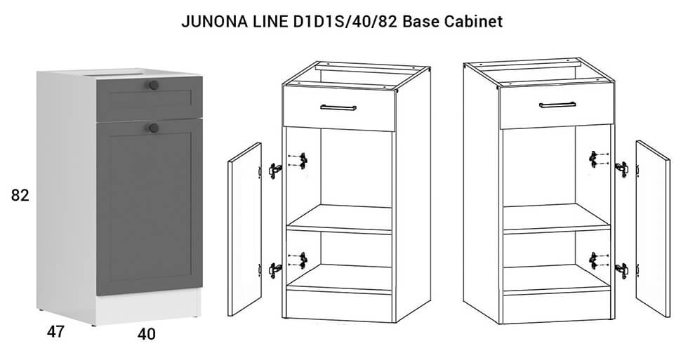 JUNONA LINE BRW 170 BBL Graphite BLACK RED WHITE Kitchen Furniture Set - White / Graphite