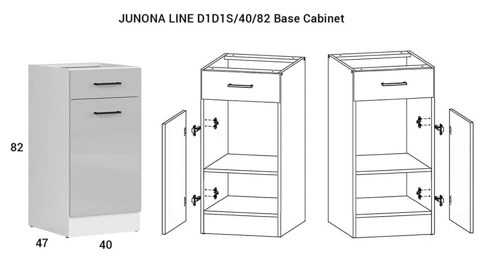 JUNONA LINE BRW 170 BBL Grey Gloss BLACK RED WHITE Kitchen Furniture Set - White / Light Grey Gloss