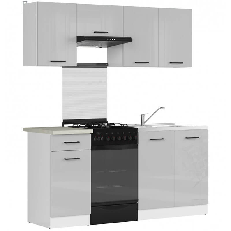 JUNONA LINE BRW 170 BBL Grey Gloss BLACK RED WHITE Kitchen Furniture Set-White / Light Grey Gloss