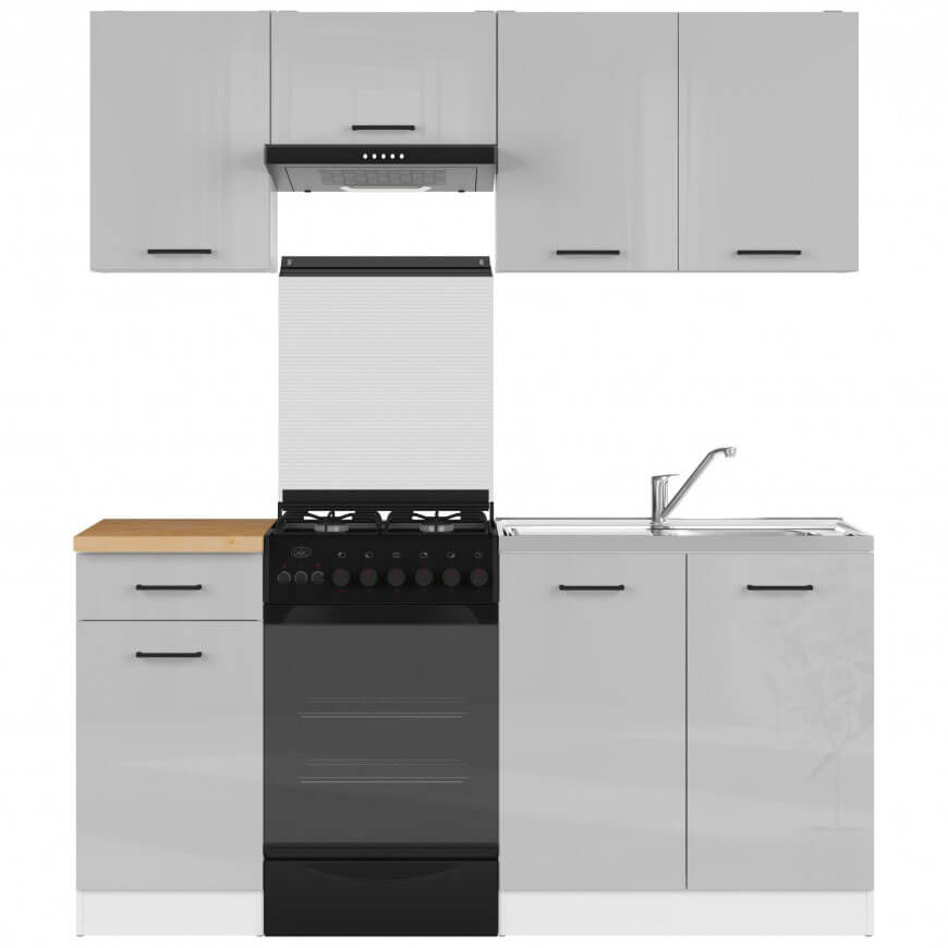 JUNONA LINE BRW 170 BBL Grey Gloss BLACK RED WHITE Kitchen Furniture Set-White / Light Grey Gloss