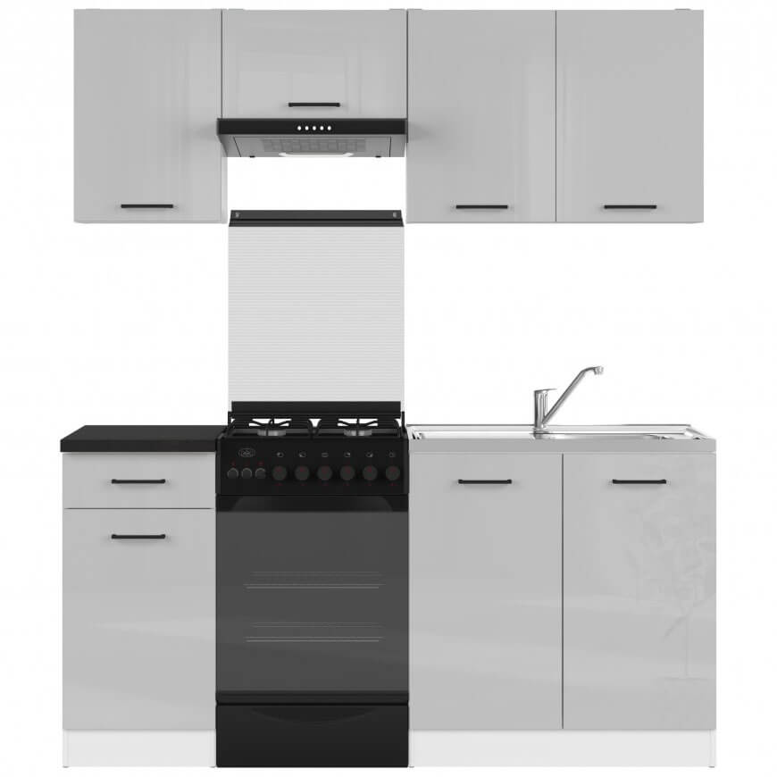 JUNONA LINE BRW 170 BBL Grey Gloss BLACK RED WHITE Kitchen Furniture Set-White / Light Grey Gloss