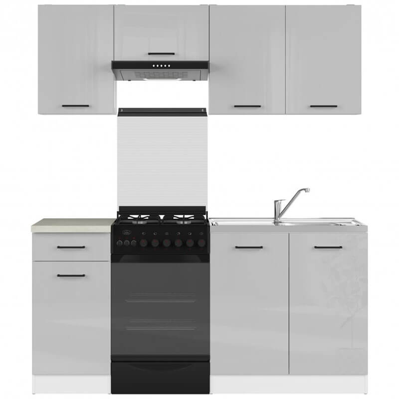 JUNONA LINE BRW 170 BBL Grey Gloss BLACK RED WHITE Kitchen Furniture Set-White / Light Grey Gloss