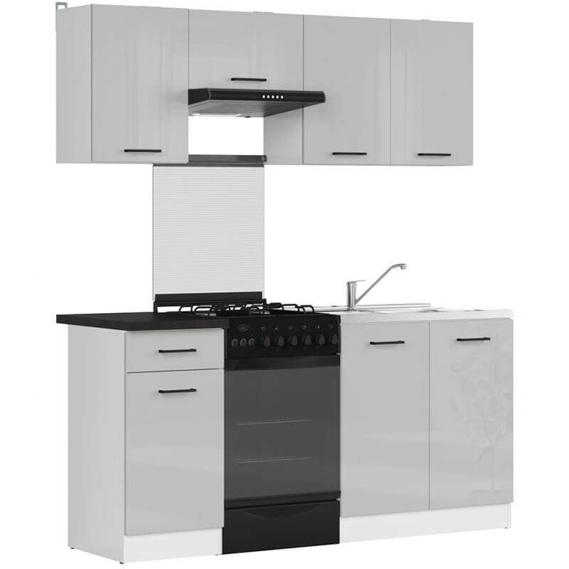 JUNONA LINE BRW 170 BBL Grey Gloss BLACK RED WHITE Kitchen Furniture Set-White / Light Grey Gloss