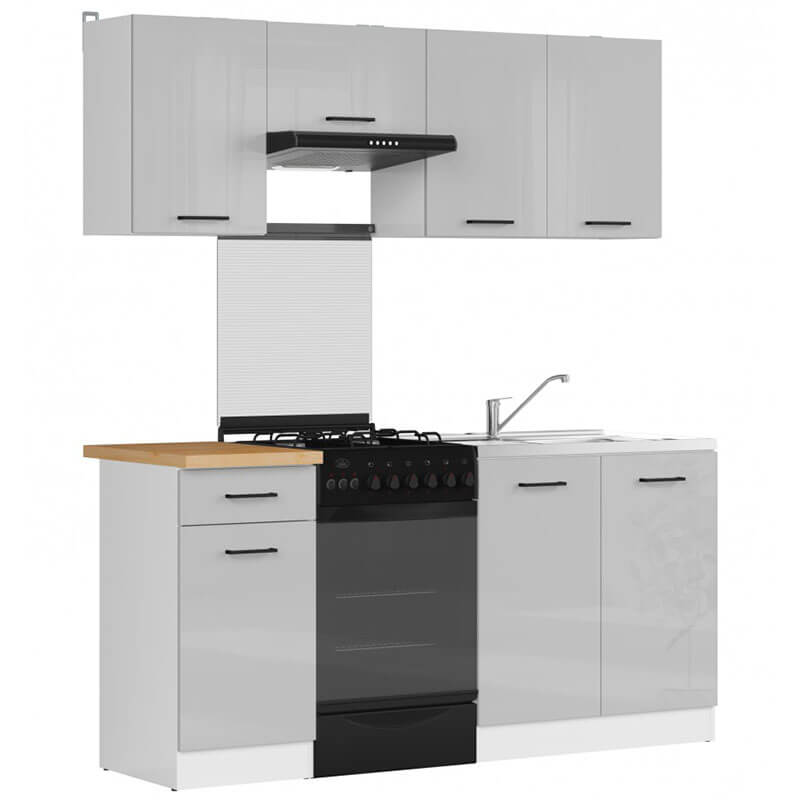 JUNONA LINE BRW 170 BBL Grey Gloss BLACK RED WHITE Kitchen Furniture Set-White / Light Grey Gloss