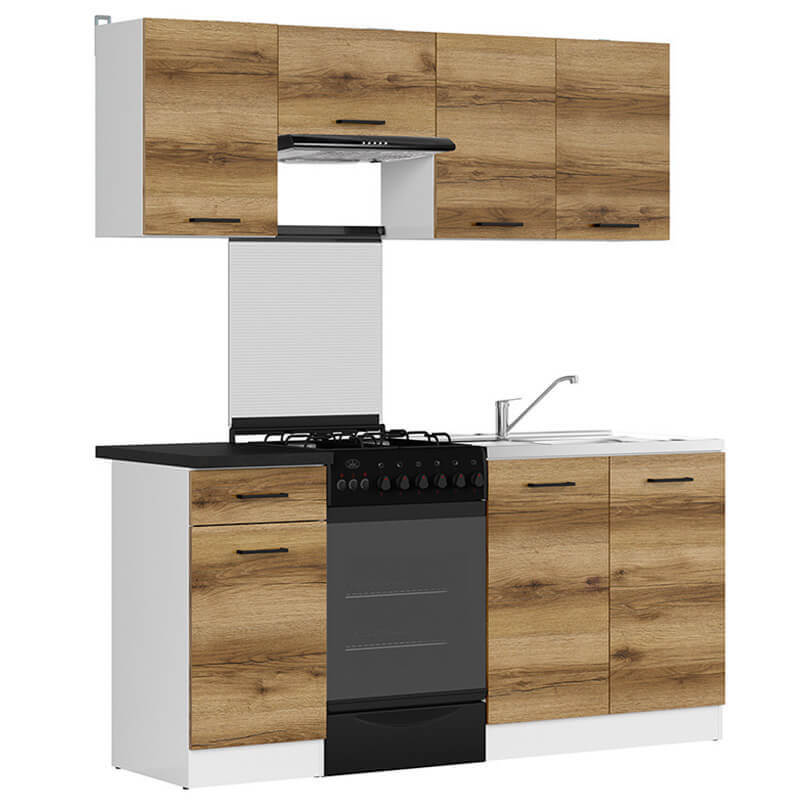 JUNONA LINE BRW 170 BBL Light Delano Oak BLACK RED WHITE Kitchen Furniture Set-White / Light Delano Oak