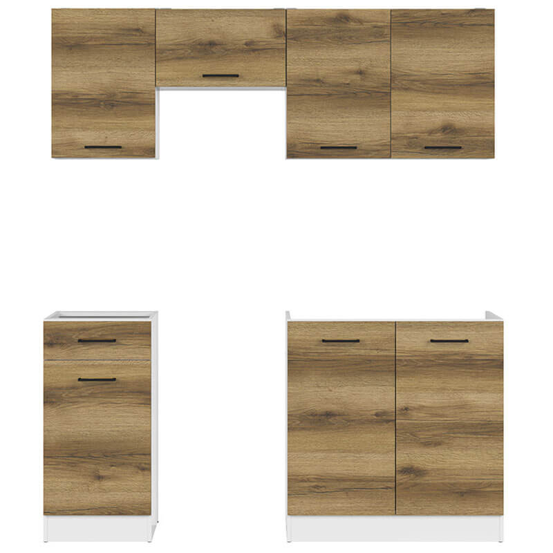 JUNONA LINE BRW 170 BBL Light Delano Oak BLACK RED WHITE Kitchen Furniture Set-White / Light Delano Oak