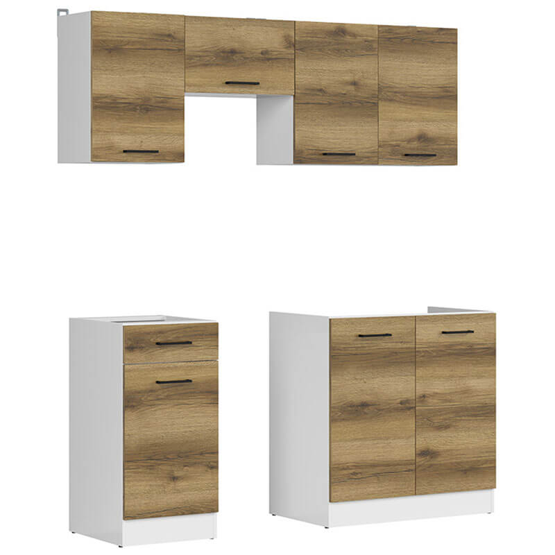 JUNONA LINE BRW 170 BBL Light Delano Oak BLACK RED WHITE Kitchen Furniture Set-White / Light Delano Oak