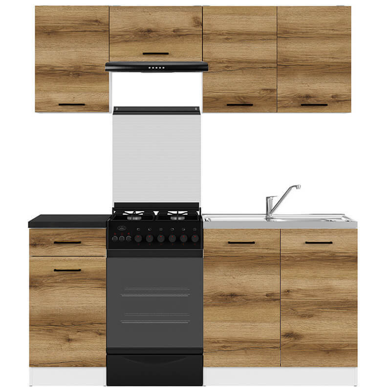 JUNONA LINE BRW 170 BBL Light Delano Oak BLACK RED WHITE Kitchen Furniture Set-White / Light Delano Oak