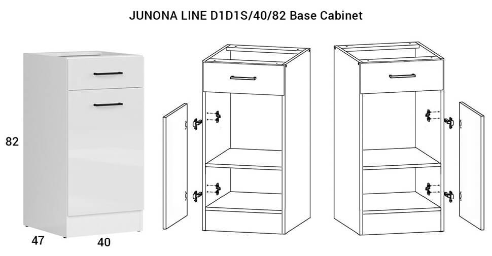 JUNONA LINE BRW 170 BBL White Gloss BLACK RED WHITE Kitchen Furniture Set - White / White Chalk Gloss