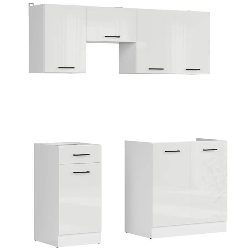 JUNONA LINE BRW 170 BBL White Gloss BLACK RED WHITE Kitchen Furniture Set-White / White Chalk Gloss