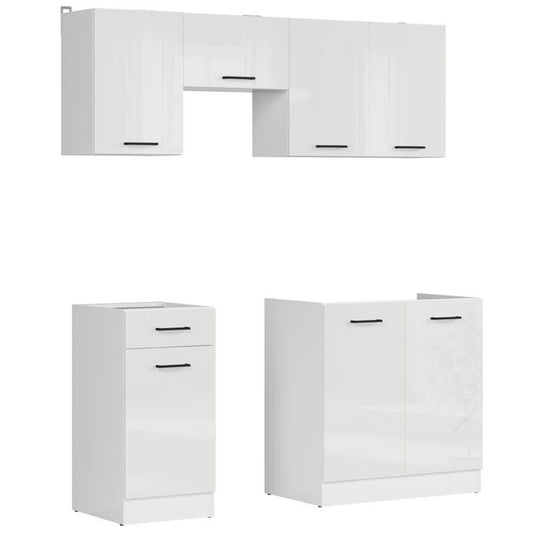 JUNONA LINE BRW 170 BBL White Gloss BLACK RED WHITE Kitchen Furniture Set-White / White Chalk Gloss