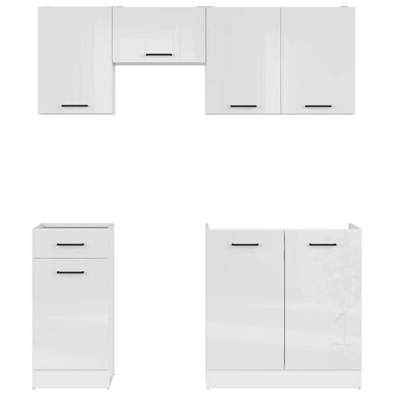 JUNONA LINE BRW 170 BBL White Gloss BLACK RED WHITE Kitchen Furniture Set-White / White Chalk Gloss