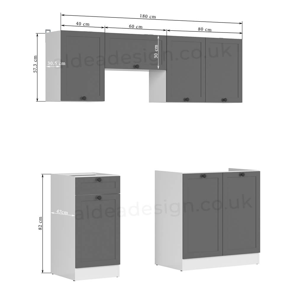 JUNONA LINE BRW 180 BBL Graphite BLACK RED WHITE Kitchen Furniture Set - White / Graphite