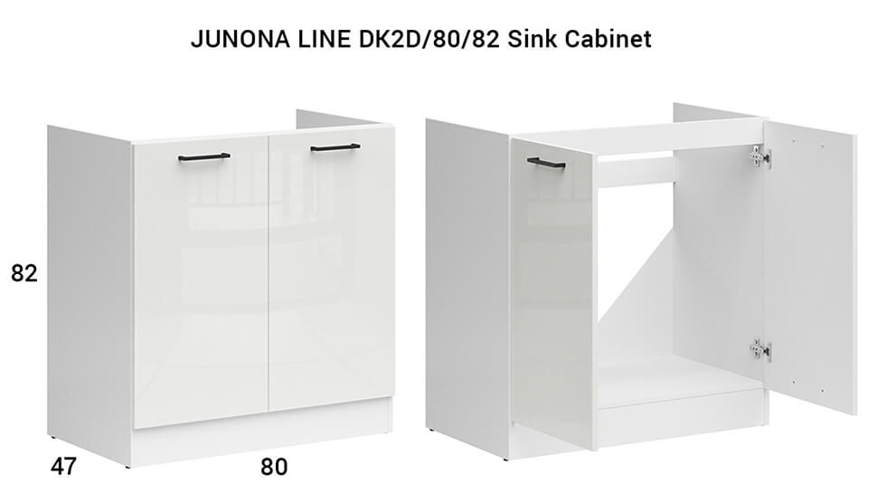 JUNONA LINE BRW 180 BBL White Gloss BLACK RED WHITE Kitchen Furniture Set - White / White Chalk Gloss