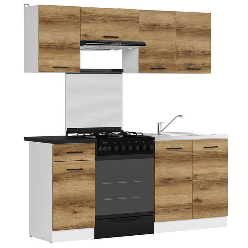 JUNONA LINE BRW 180 Light Delano Oak BLACK RED WHITE Kitchen Furniture Set-White / Light Delano Oak / Black