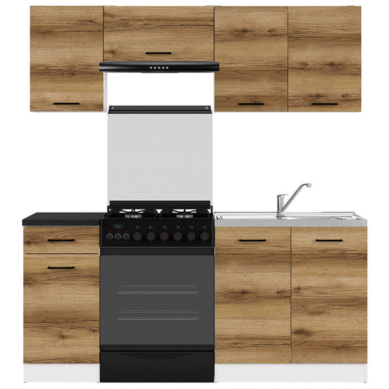 JUNONA LINE BRW 180 Light Delano Oak BLACK RED WHITE Kitchen Furniture Set-White / Light Delano Oak / Black