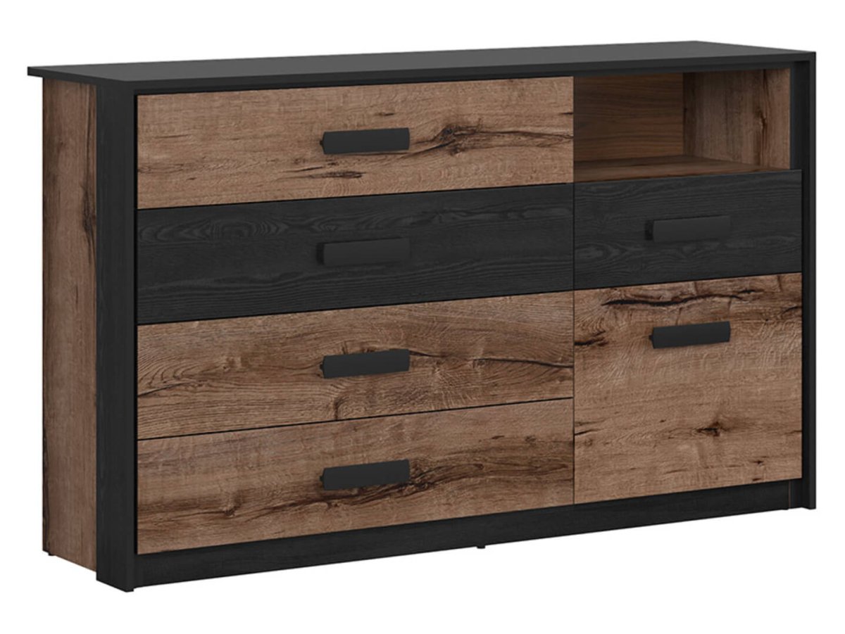 KASSEL BRW KOM1D5S 1 Door 5 Drawer BLACK RED WHITE Sideboard-Monastery Oak / Black Oak