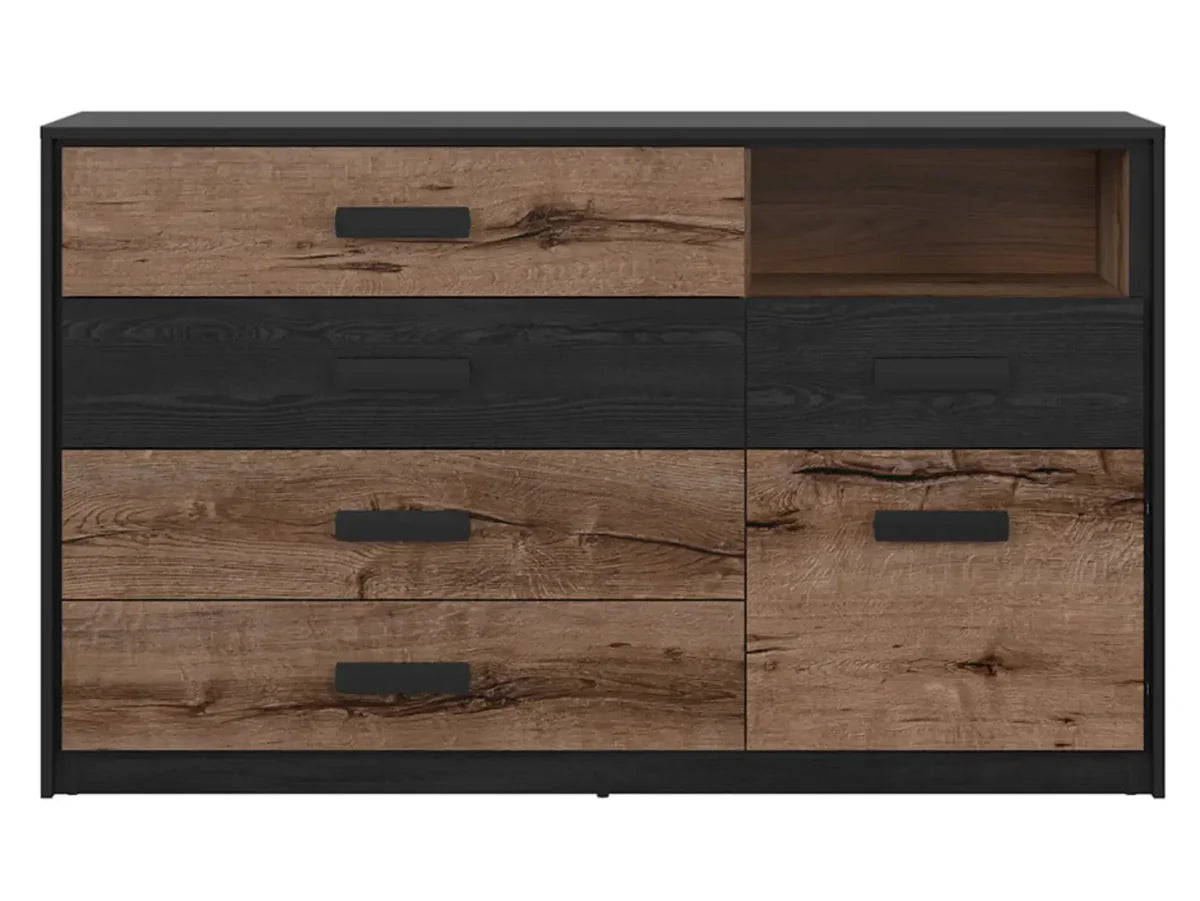 KASSEL BRW KOM1D5S 1 Door 5 Drawer BLACK RED WHITE Sideboard-Monastery Oak / Black Oak