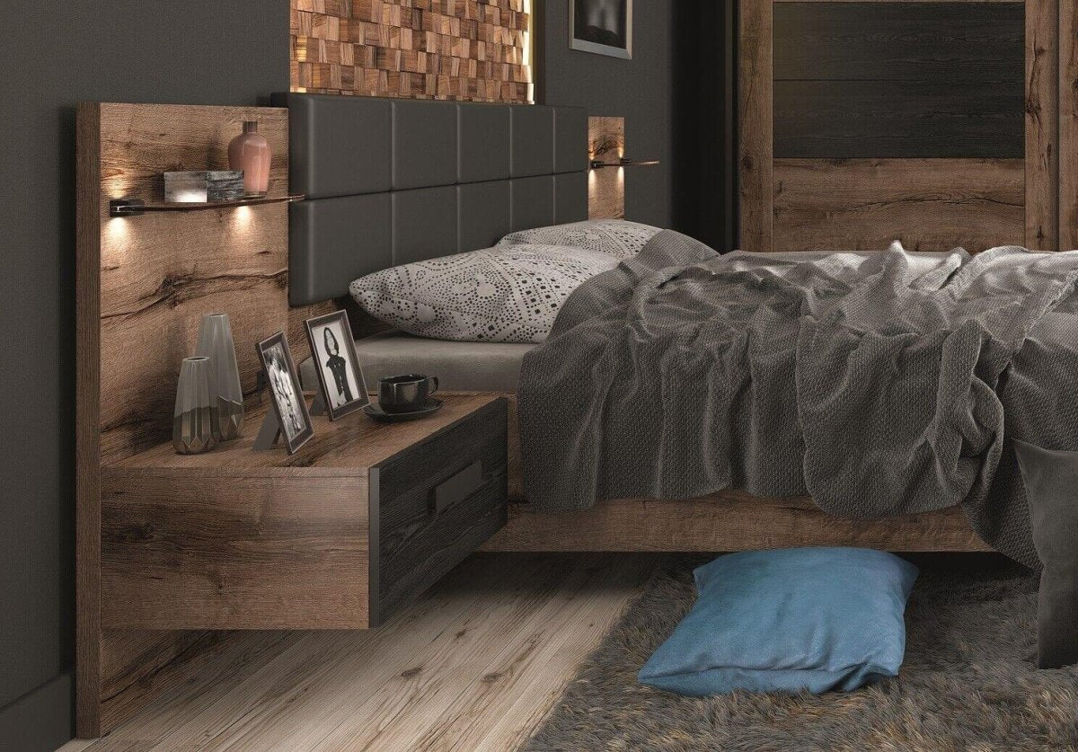 KASSEL BRW LOZ/160/B 2 Drawer Built-in Bedside King Size BLACK RED WHITE Bed-Monastery Oak / Black Oak