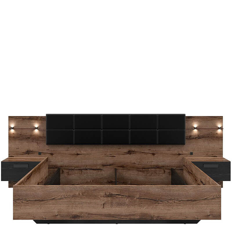 KASSEL BRW LOZ/180/B 2 Drawer Built-in Bedside King Size BLACK RED WHITE Bed-Monastery Oak / Black Oak